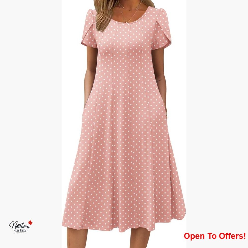 Polyester Blend Floral Print Midi Dress with Pockets Casual Summer Wear